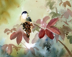 "Autumn Chickadee", watercolor on paper, Joanne Shank